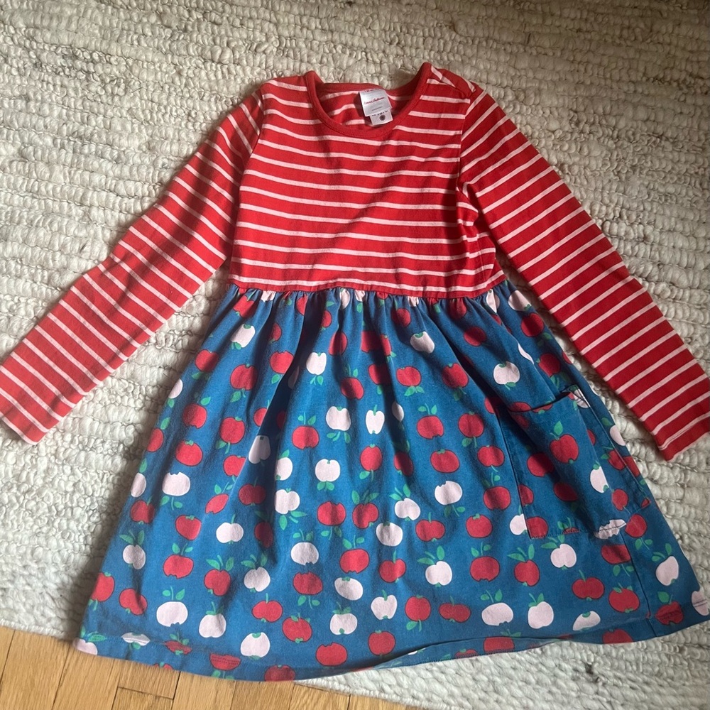 Hanna Andersson Strippped Red and Blue Apple Print Kids Dress